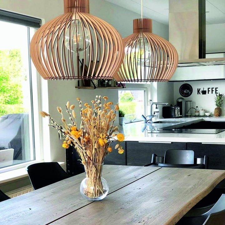 Lampa wisząca | Oświetlenie do jadalni | Styl skandynawski, drewno i metal-6