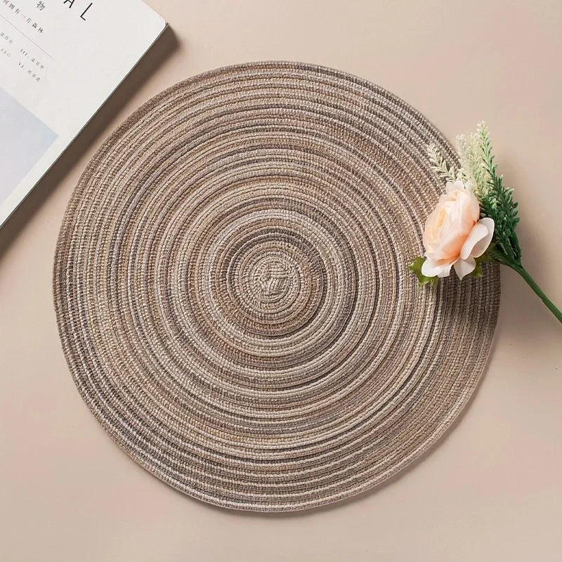 Variant image for Round Placemat Table Woven Vinyl Individual Placemats for Table Non-Slip Kitchen Tableware Drink Cup Coaster Hoilday Decoration-12
