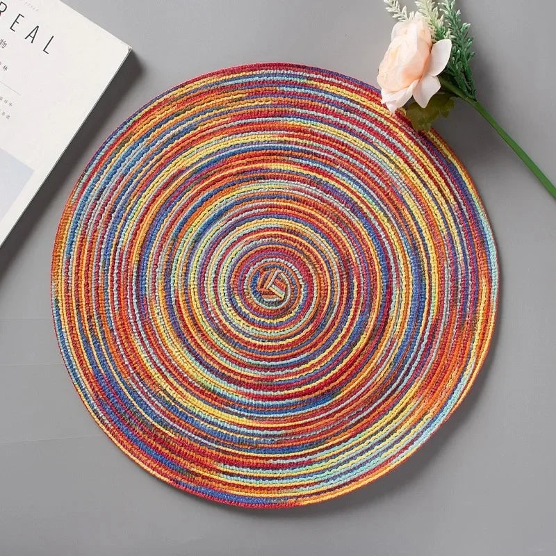 Variant image for Round Placemat Table Woven Vinyl Individual Placemats for Table Non-Slip Kitchen Tableware Drink Cup Coaster Hoilday Decoration-1
