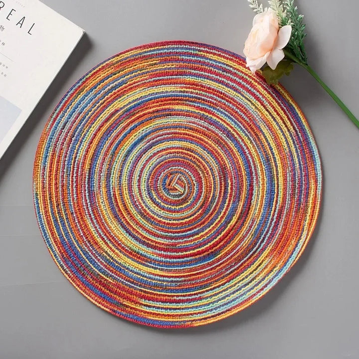 Variant image for Round Placemat Table Woven Vinyl Individual Placemats for Table Non-Slip Kitchen Tableware Drink Cup Coaster Hoilday Decoration-1