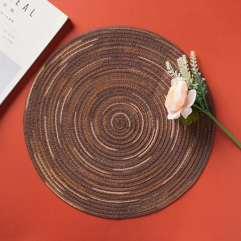 Variant image for Round Placemat Table Woven Vinyl Individual Placemats for Table Non-Slip Kitchen Tableware Drink Cup Coaster Hoilday Decoration-10